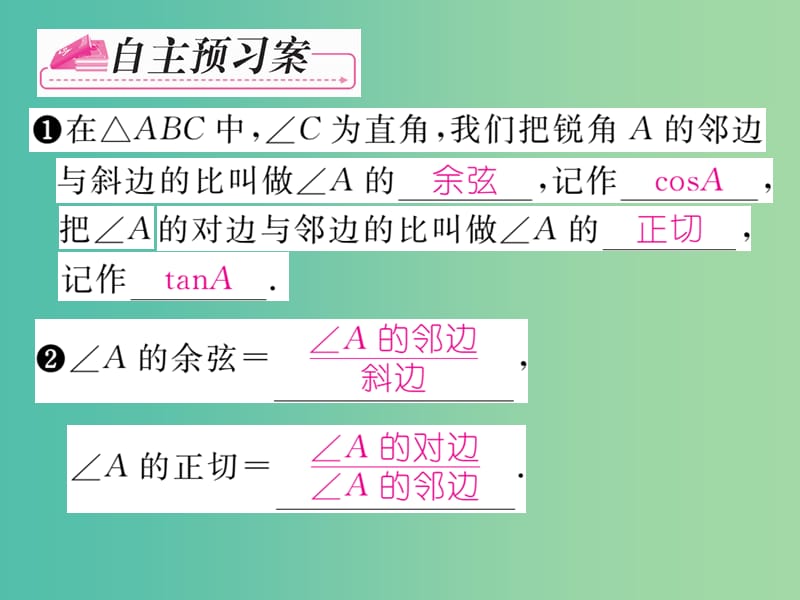 九年级数学下册 第二十八章 锐角三角函数 28.1.2 锐角的余弦和正切课件 （新版）新人教版.ppt_第2页