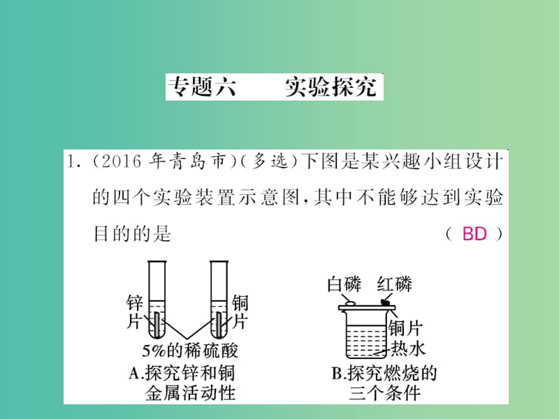 中考化学第二轮复习 专题训练 提升能力 专题六 实验探究练习课件 新人教版.ppt_第1页