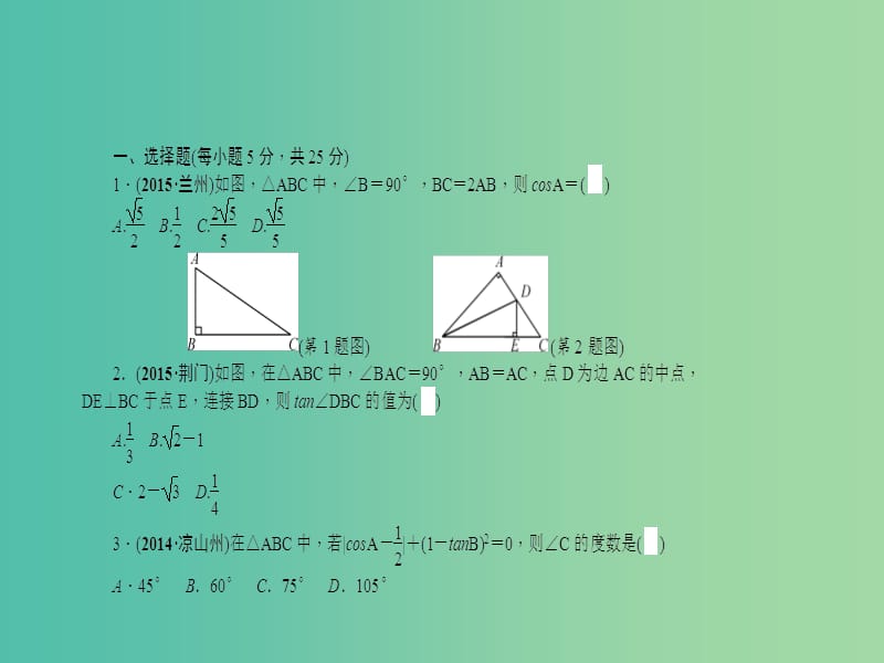 中考数学 考点跟踪突破20 锐角三角函数和解直角三角形课件.ppt_第2页