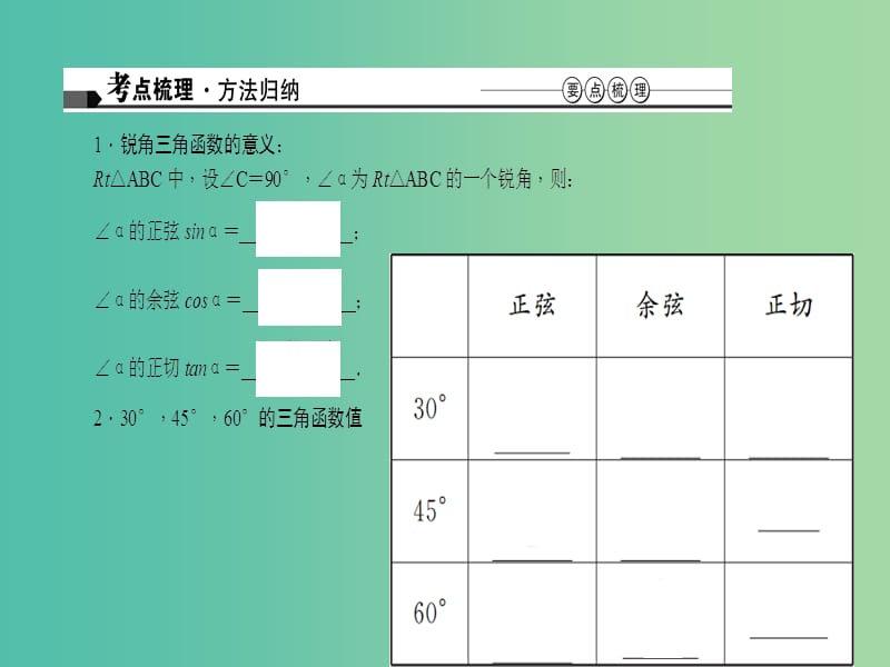 中考数学 第五章 图形的性质（一）第20讲 锐角三角函数和解直角三角形课件.ppt_第2页