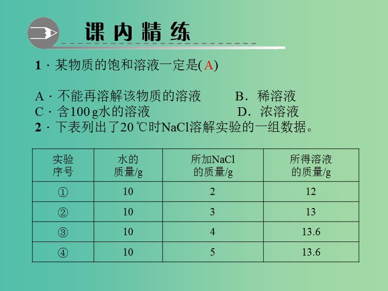 九年级化学下册 第9单元 课题2 第1课时 饱和溶液与不饱和溶液习题课件 新人教版.ppt_第3页