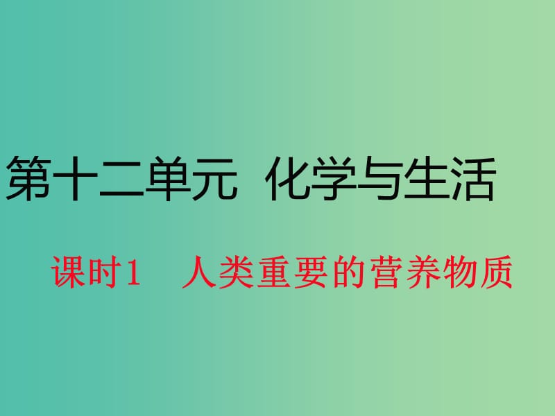 九年级化学下册 第十二单元 课题1 人类重要的营养物质课件 （新版）新人教版.ppt_第1页