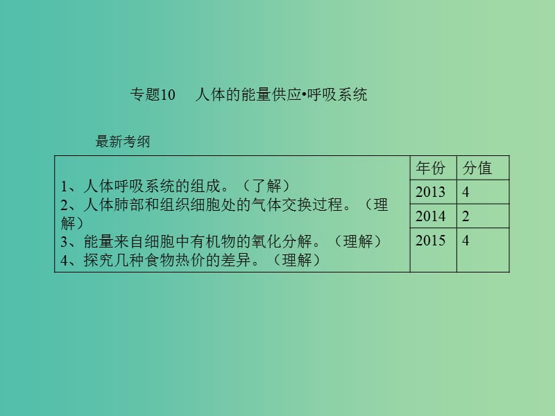 中考生物 专题10 人体的能量供应 呼吸系统复习课件 新人教版.ppt_第1页