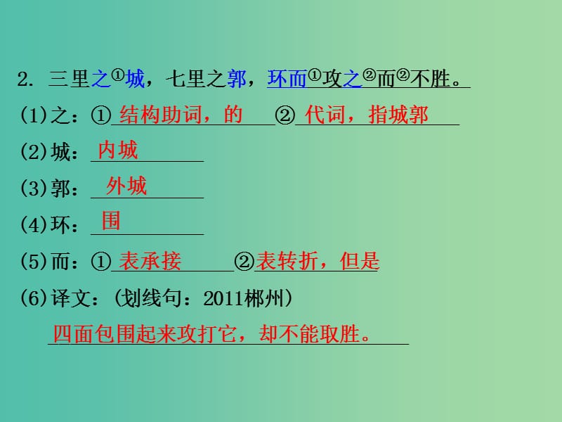 中考语文 第二部分 古诗文阅读 专题十 文言文阅读 九下 二、得道多助失道寡助课件.ppt_第3页