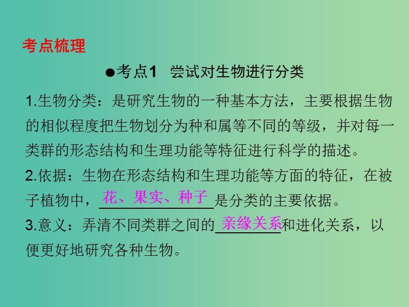 中考生物 第一部分 教材考点同步解析 第六单元 生物的多样性及其保护（第1课时）复习课件 新人教版.ppt_第2页