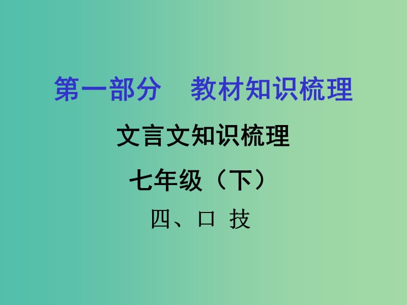 中考语文 第一部分 教材知识梳理 文言文知识复习 七下 四、口技课件.ppt_第1页