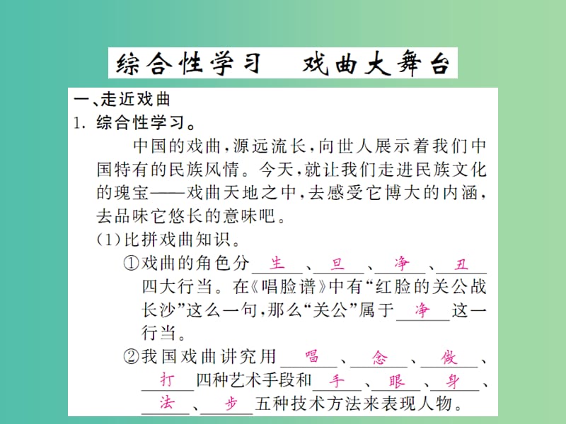 七年级语文下册 第四单元 综合性学习 戏曲大舞台课件 新人教版.ppt_第1页