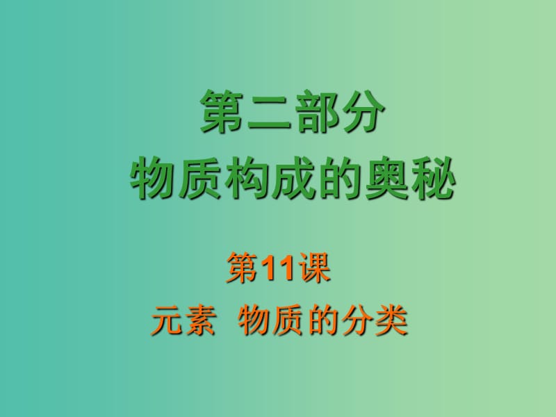 中考化学 第二部分《物质构成的奥秘》第11课 元素 物质的分类复习课件.ppt_第1页