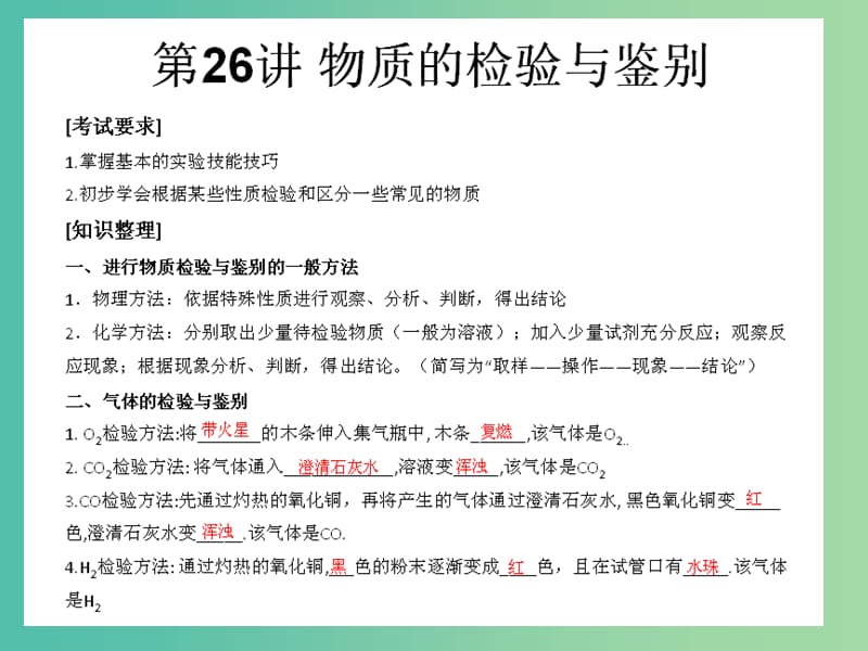 中考化学知识点冲刺 第26讲 物质的检验与鉴别复习课件.ppt_第1页