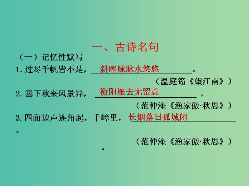 中考语文总复习 九上 诗文名句课件.ppt_第1页