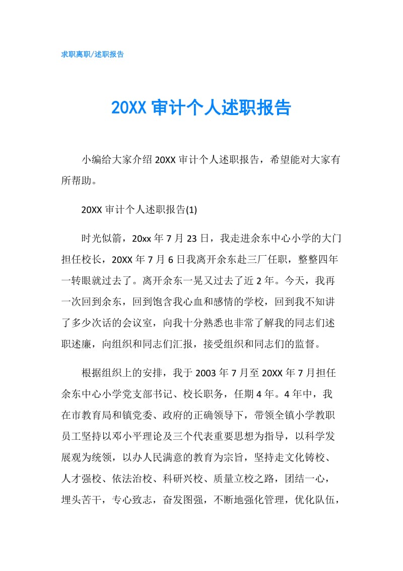 20XX审计个人述职报告.doc_第1页