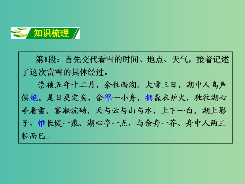 中考语文 第一部分 古诗文阅读 专题2 课内文言文阅读 第13篇 湖心亭看雪复习课件 新人教版.ppt_第3页