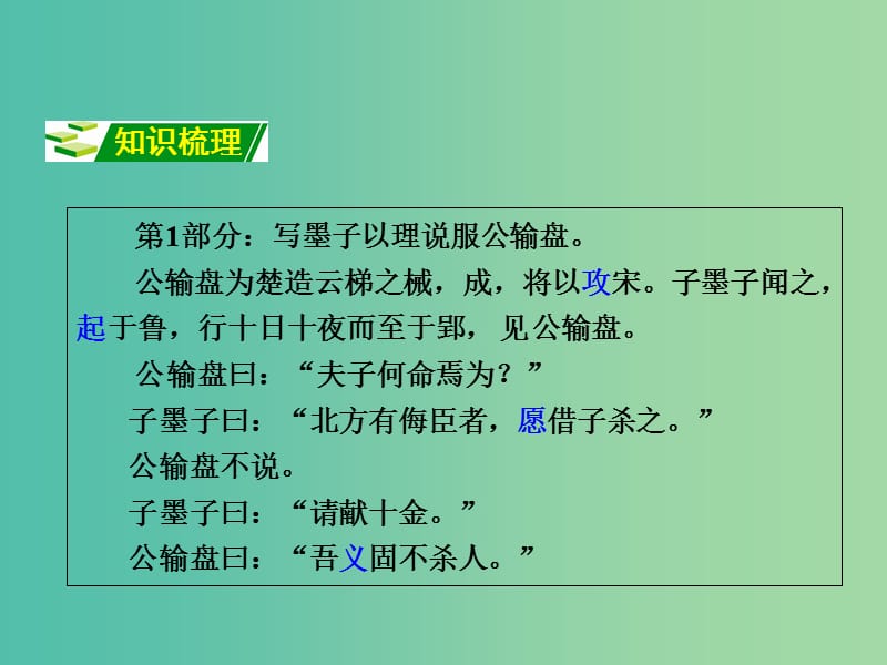 中考语文 第一部分 古诗文阅读 专题2 课内文言文阅读 第26篇 公输复习课件 新人教版.ppt_第3页