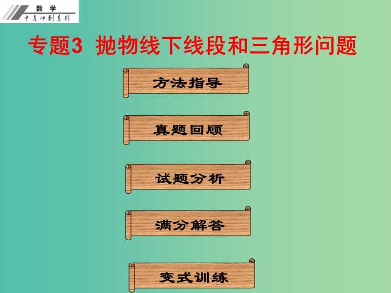 中考数学冲刺复习 专题3 抛物线下线段和三角形问题课件 新人教版.ppt_第1页