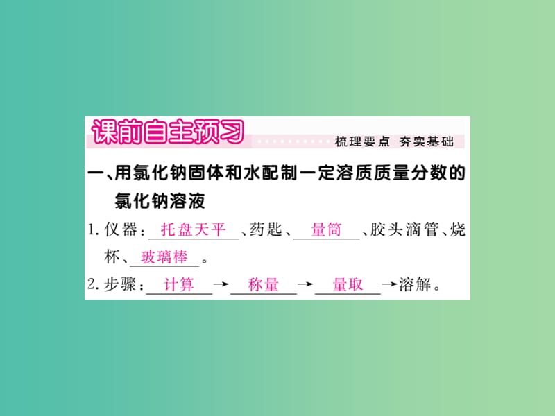 九年级化学下册 第九单元 实验活动5 一定溶质质量分数的氯化钠溶液的配制课件 （新版）新人教版.ppt_第2页