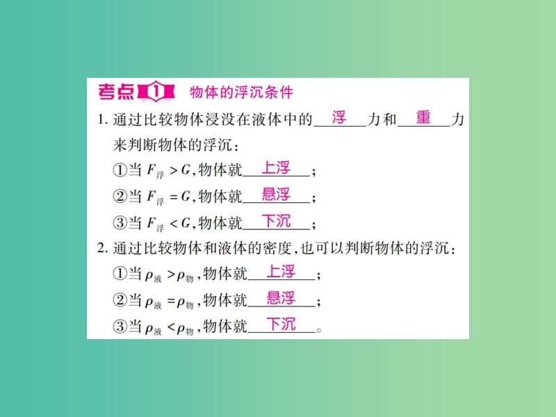 中考物理一轮复习 基础知识过关 第2部分 力学 第5讲 浮力 第2课时 浮沉条件及其应用（精讲）课件.ppt_第2页