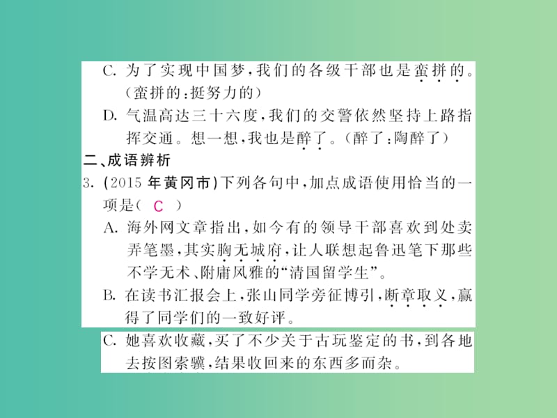 中考语文 第二轮 专题突破 能力提升 第一篇 语文知识积累与运用 专题二 词语的理解与运用课件 新人教版.ppt_第3页