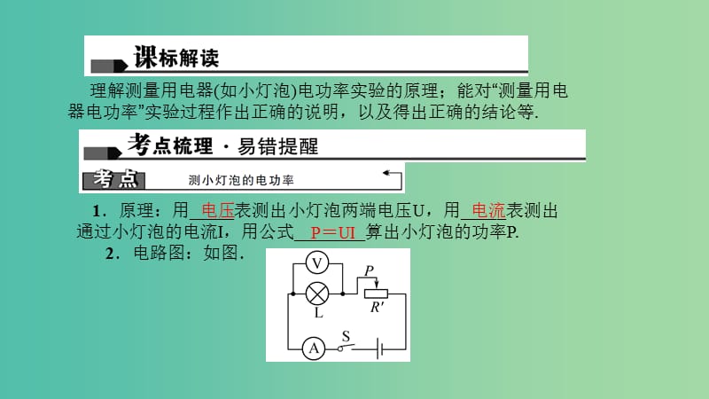 中考物理总复习 第二十一讲 测量小灯泡的电功率课件.ppt_第1页