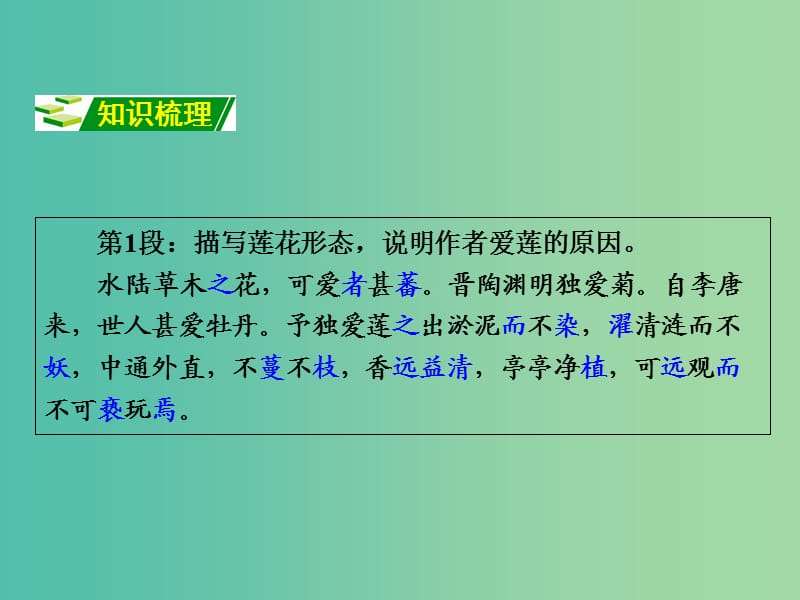 中考语文 第一部分 古诗文阅读 专题2 课内文言文阅读 第8篇 爱莲说复习课件 新人教版.ppt_第3页