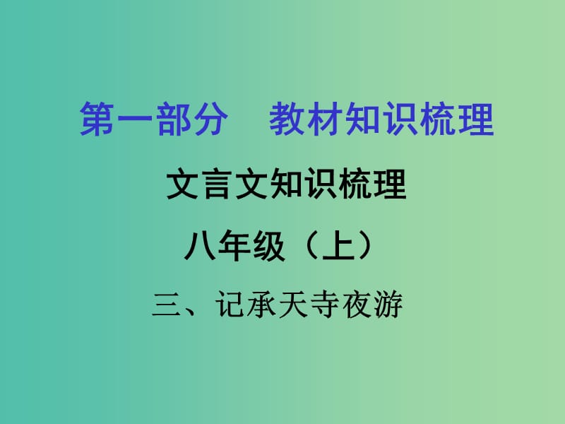 中考语文 第一部分 教材知识梳理 文言文知识复习 八上 三、记承天寺夜游课件.ppt_第1页