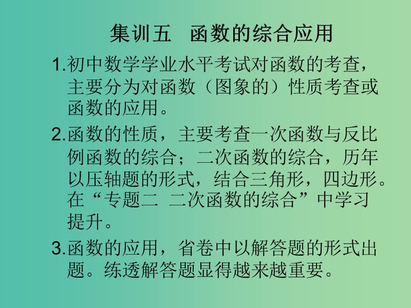 中考数学快速提升训练03 集训五 函数的综合应用课件.ppt_第1页