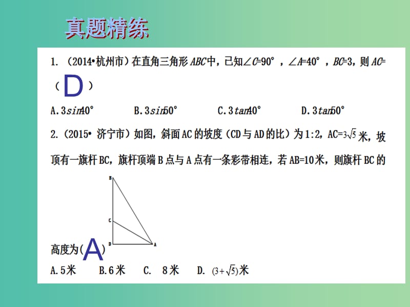 中考数学总复习 第四章 三角形 第21课时 解直角三角形课件.ppt_第2页