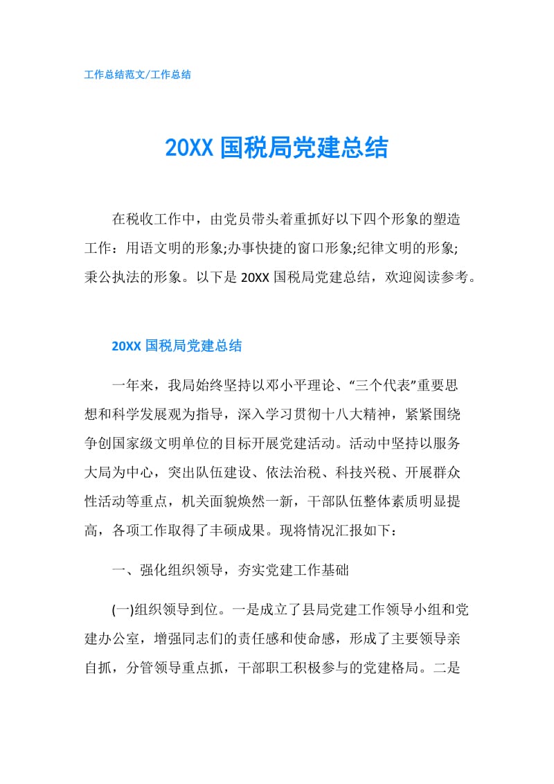 20XX国税局党建总结.doc_第1页