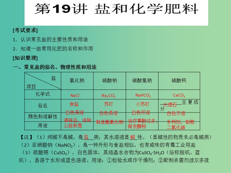 中考化学知识点冲刺 第19讲 盐和化学肥料复习课件.ppt_第1页