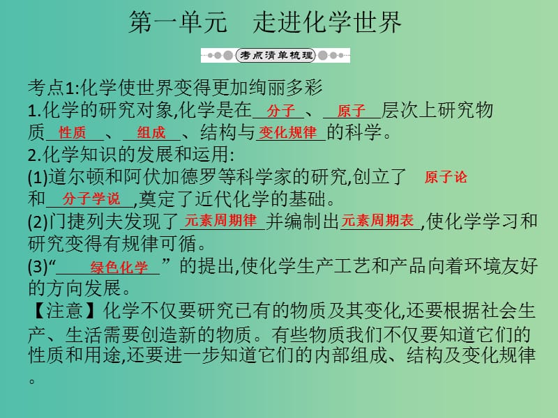 中考化学总复习 第1-4单元课件 新人教版.ppt_第3页