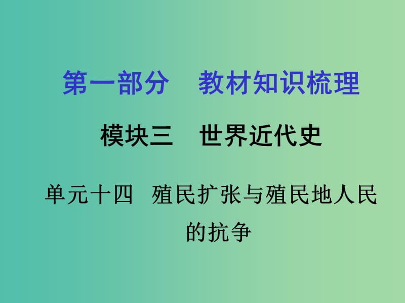 中考政治 第一部分 教材知识梳理 第十四单元 殖民扩张与殖民地人民的抗争课件 新人教版.ppt_第1页