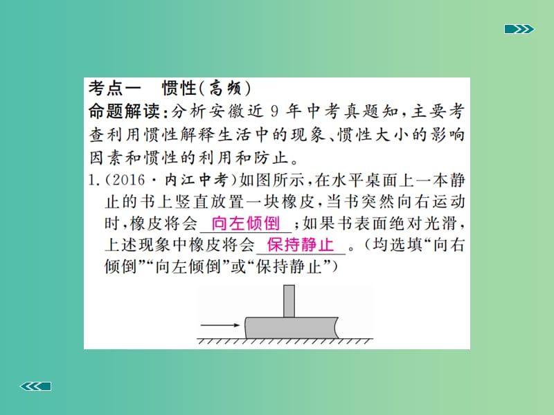 中考物理复习 专题五 力与运动 第3讲 牛顿第一定律 二力平衡习题课件 新人教版.ppt_第2页