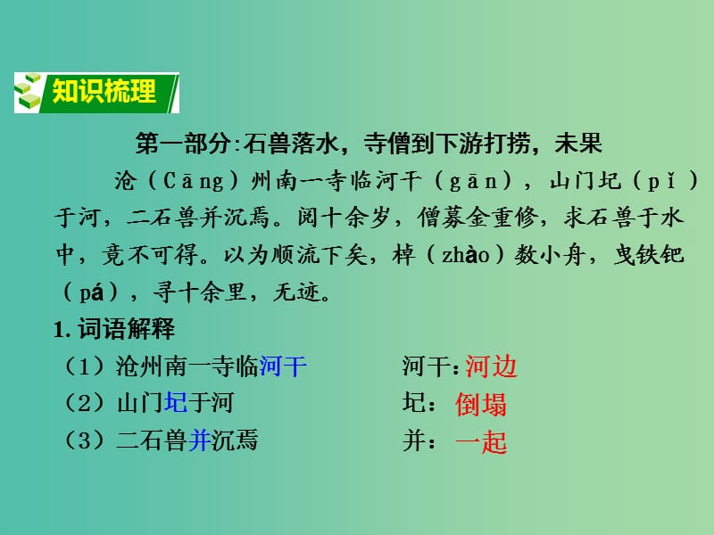 中考语文 第二部分 古诗文阅读 专题1 第3篇 河中石兽复习课件 新人教版.ppt_第2页