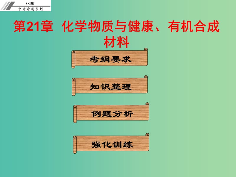 中考化学冲刺复习 第21章 化学物质与健康、有机合成材料课件 新人教版.ppt_第1页