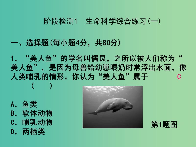 中考科学总复习 阶段检测1 生命科学综合练习（一）课件.ppt_第1页