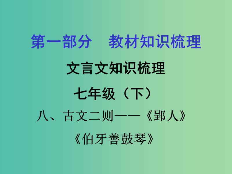 中考语文 第一部分 教材知识梳理 文言文知识复习 七下 八、古文二则课件.ppt_第1页