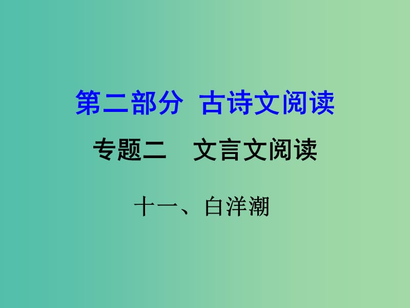 中考语文 第二部分 古诗文阅读 专题二 文言文阅读 11《白洋潮》复习课件.ppt_第1页