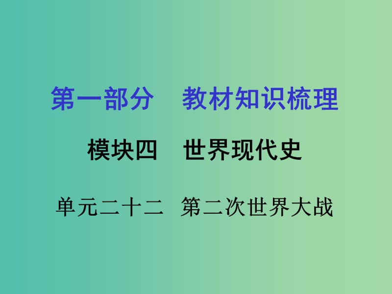 中考政治 第一部分 教材知识梳理 第二十二单元 第二次世界大战课件 新人教版.ppt_第1页