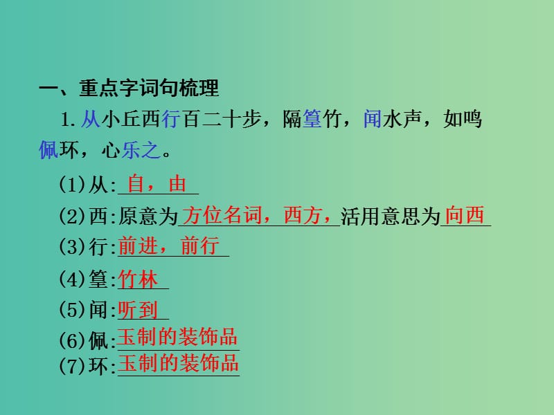 中考语文 第一部分 教材知识梳理 文言文知识复习 八上 一、小石潭记课件.ppt_第2页