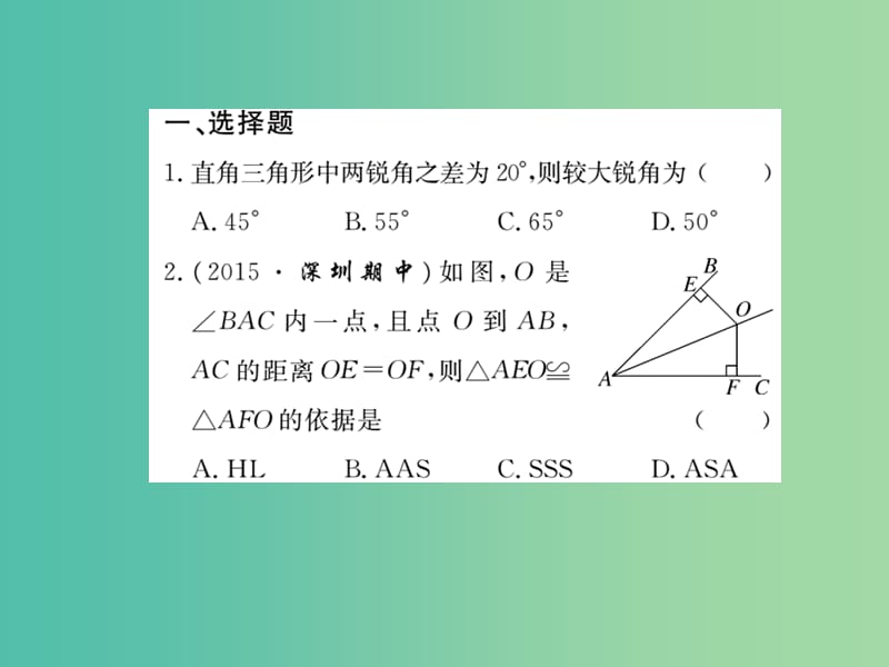 八年级数学下册 综合练习一 直角三角形的相关性质与判定课件 湘教版.ppt_第2页