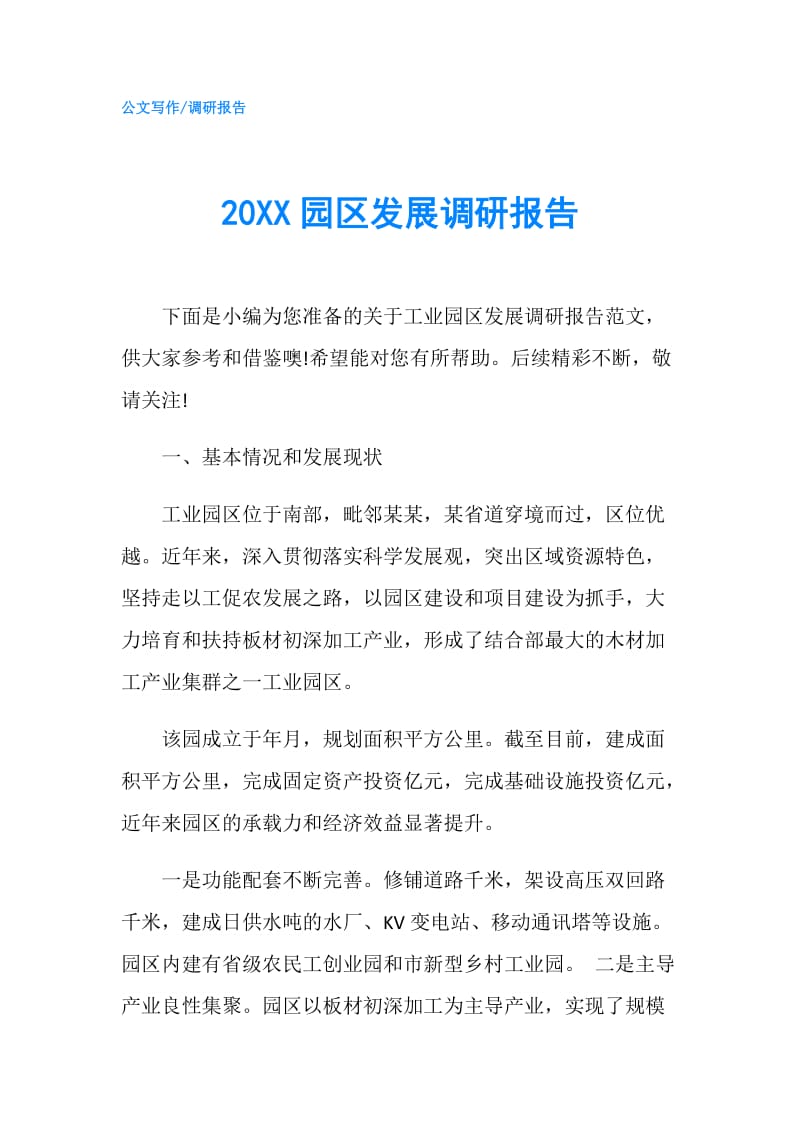 20XX园区发展调研报告.doc_第1页