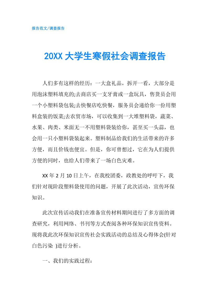 20XX大学生寒假社会调查报告.doc_第1页