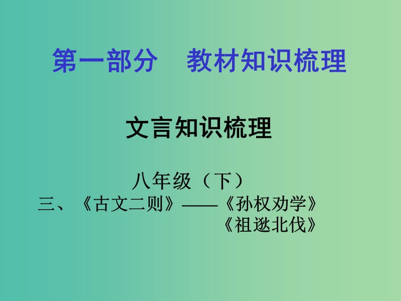 中考语文 第一部分 教材知识梳理 文言文知识复习 八下 三、古文二则课件.ppt_第1页