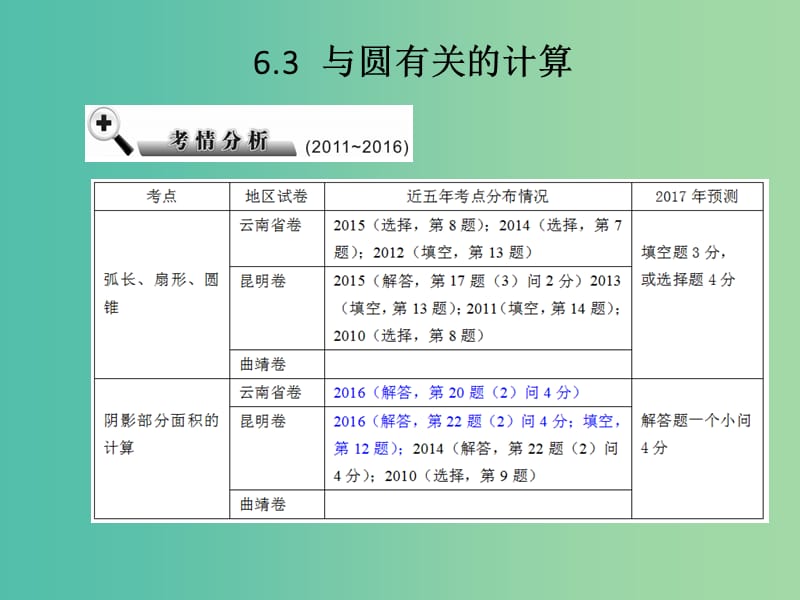 中考数学 第6章 圆 6.3 与圆有关的计算复习课件.ppt_第1页