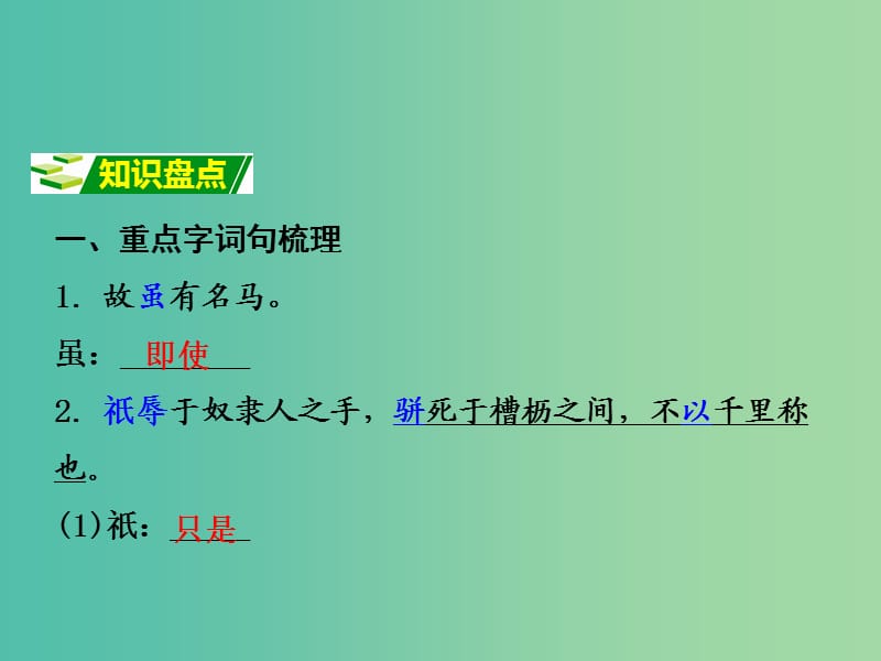 中考语文 第二部分 古诗文阅读 专题十 文言文阅读 八下 三、马说课件.ppt_第2页