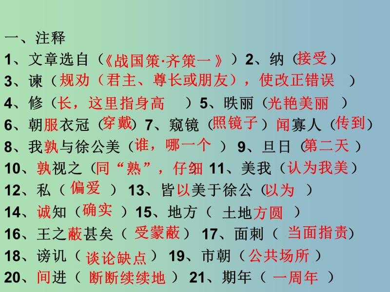 八年级语文下册 25 邹忌讽齐王纳谏复习课件 冀教版.ppt_第2页