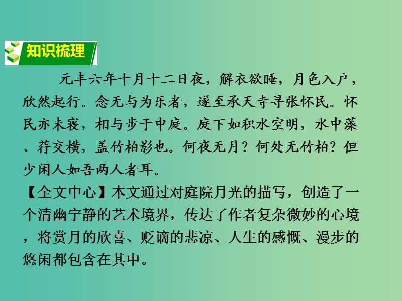 中考语文 第二部分 古诗文阅读 专题1 第13篇 记承天寺夜游复习课件 新人教版.ppt_第2页