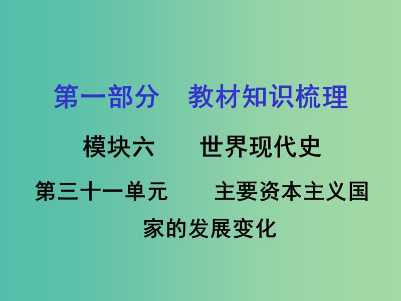 中考历史 教材梳理 第三十一单元 主要资本主义国家的发展变化课件 岳麓版.ppt_第1页