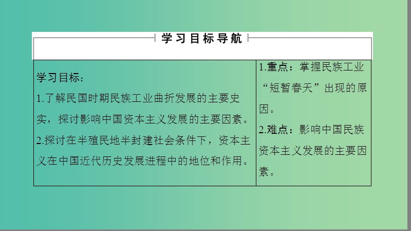 高中历史 第2单元 工业文明的崛起和对中国的冲击 第11课 民国时期民族工业的曲折发展课件 岳麓版必修2.ppt_第2页