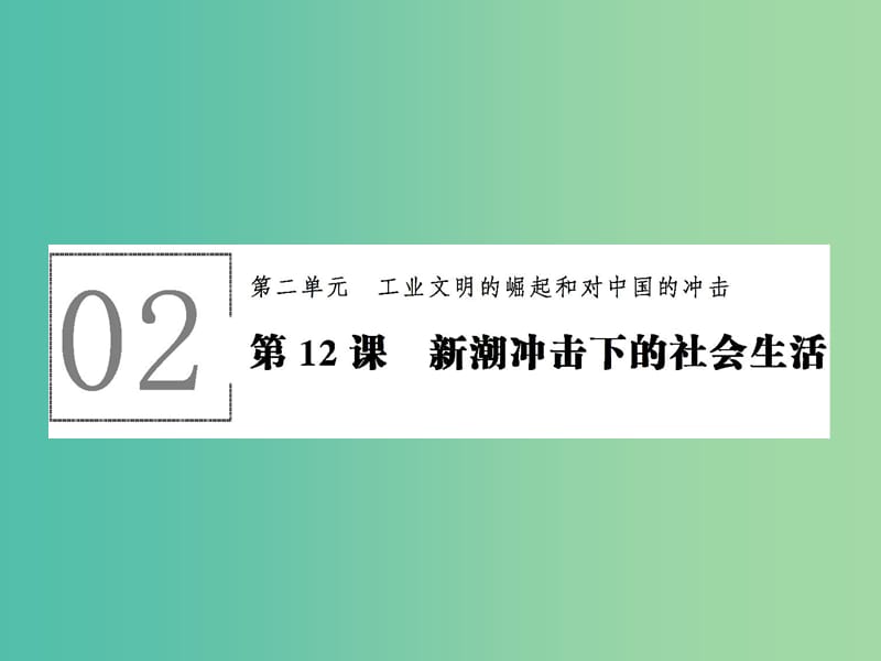 高中历史 第二单元 工业文明的崛起和对中国的冲击 2.12 新潮冲击下的社会生活课件 岳麓版必修2.ppt_第1页