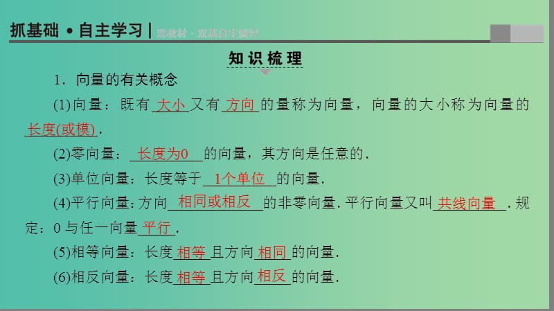 高考数学一轮复习第六章平面向量与复数第29课平面向量的基本概念及其线性运算课件.ppt_第3页